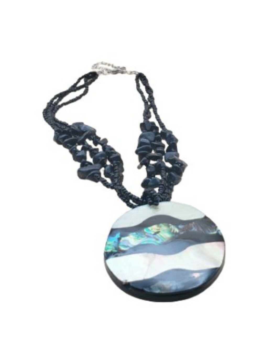 Abalone Shell Inlay Round Disk Pendant Necklace